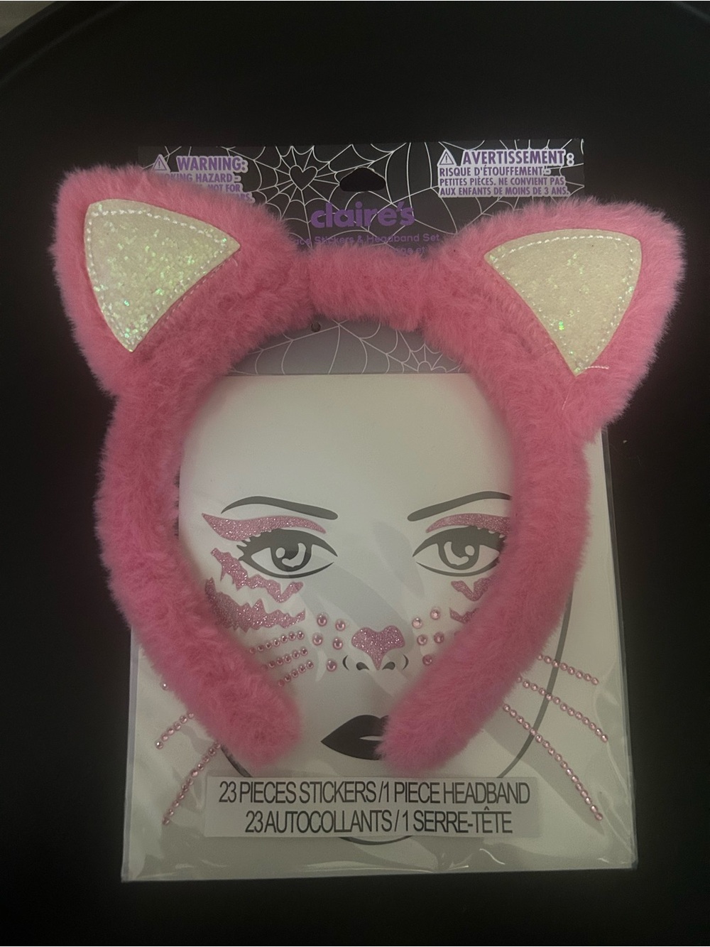 Claire's Pink Fuzzy Cat Ear Headband with Sparkly Inner Ears